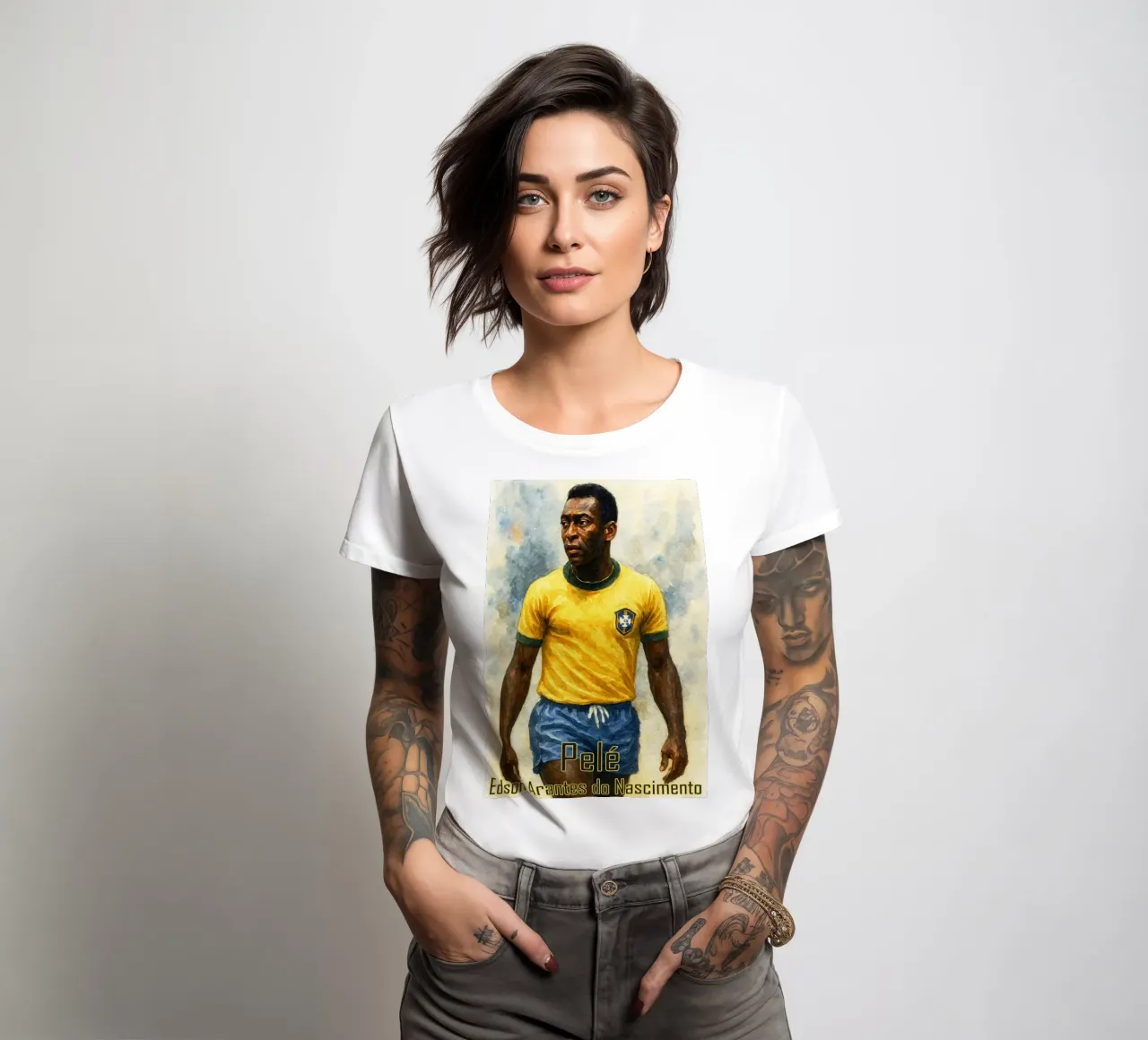 Pele Repainting Imagination Redrawing women's fitted t-shirt by MOKAIYA