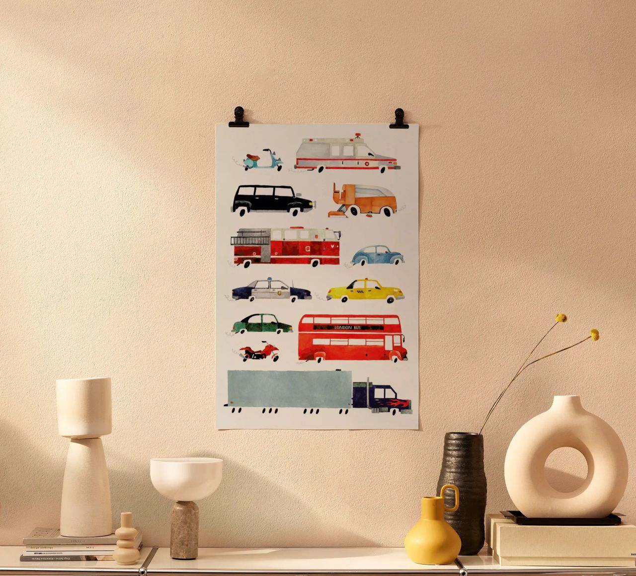 Cars and Lorries Poster von Little Flourishes