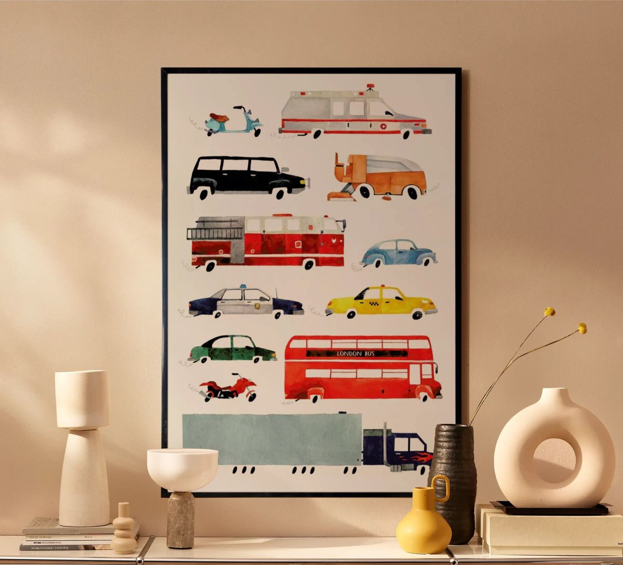 Cars and Lorries Poster von Little Flourishes