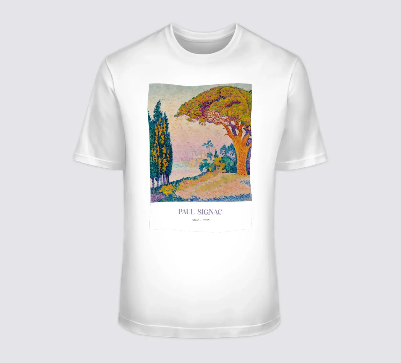 Signac Le Pin de Bertaud Pointillistisch landschap Print t-shirt van NorwesClub