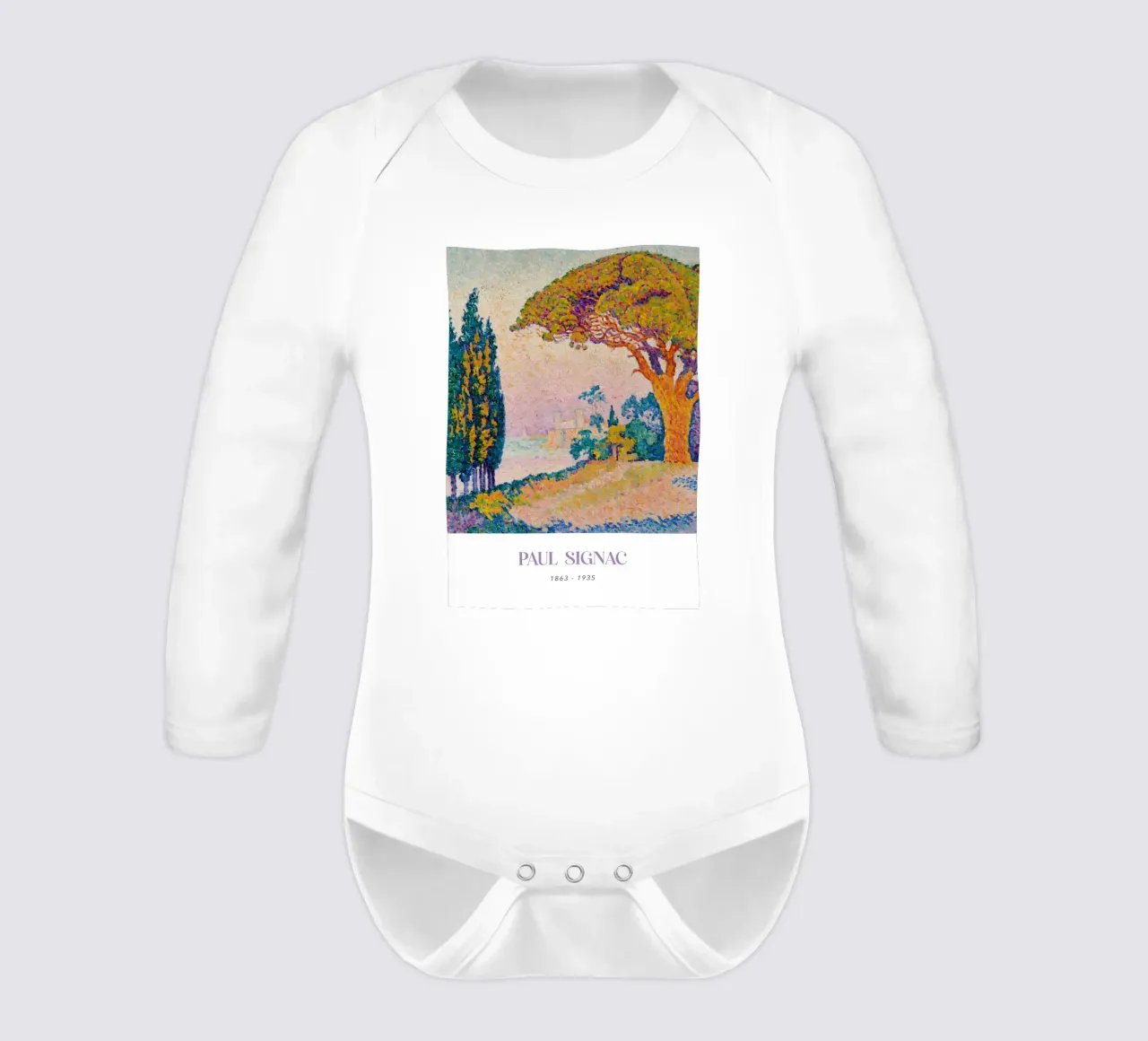 Signac Le Pin de Bertaud Pointillist Landscape Print long-sleeve baby romper by NorwesClub