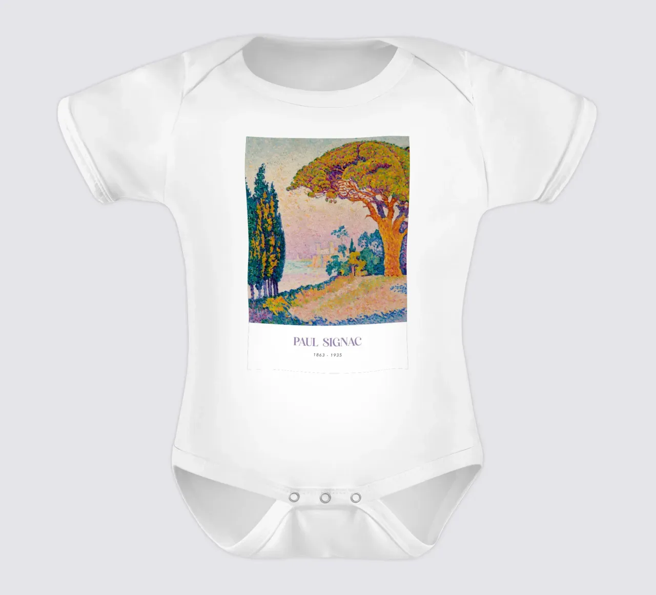 Signac Le Pin de Bertaud Pointillistisch landschap Print babyrompertje korte mouwen van NorwesClub
