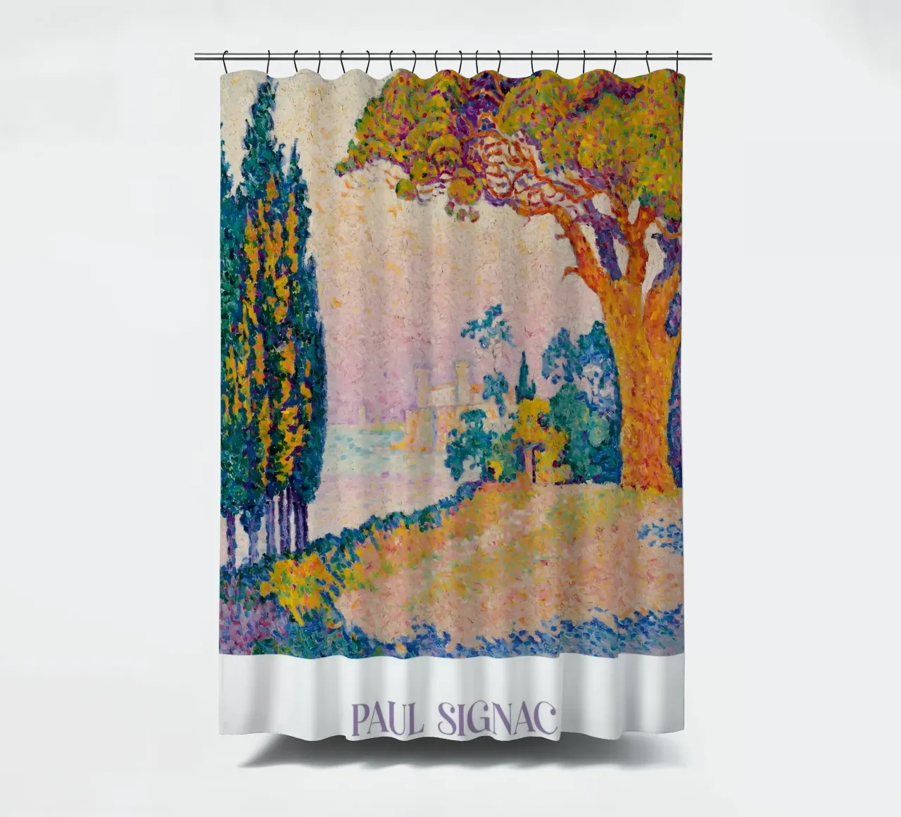 Signac Le Pin de Bertaud Pointillist Landscape Print Duschvorhang von NorwesClub