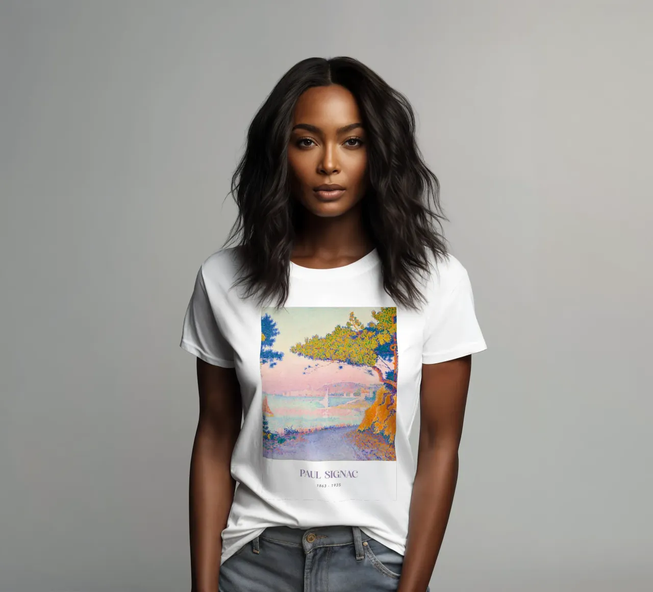 Signac Golfe Juan Pointillist Coastal Scene Print camiseta de mujer de NorwesClub