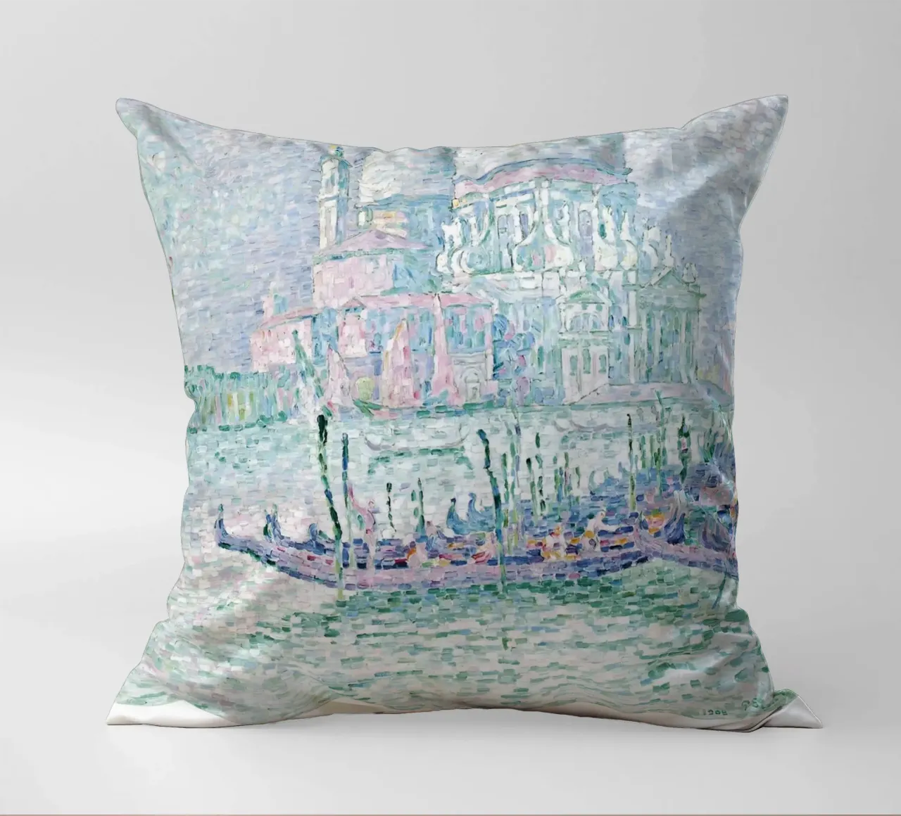 Signac Venice Salute Pointillist Cityscape Print decorative cushion by NorwesClub