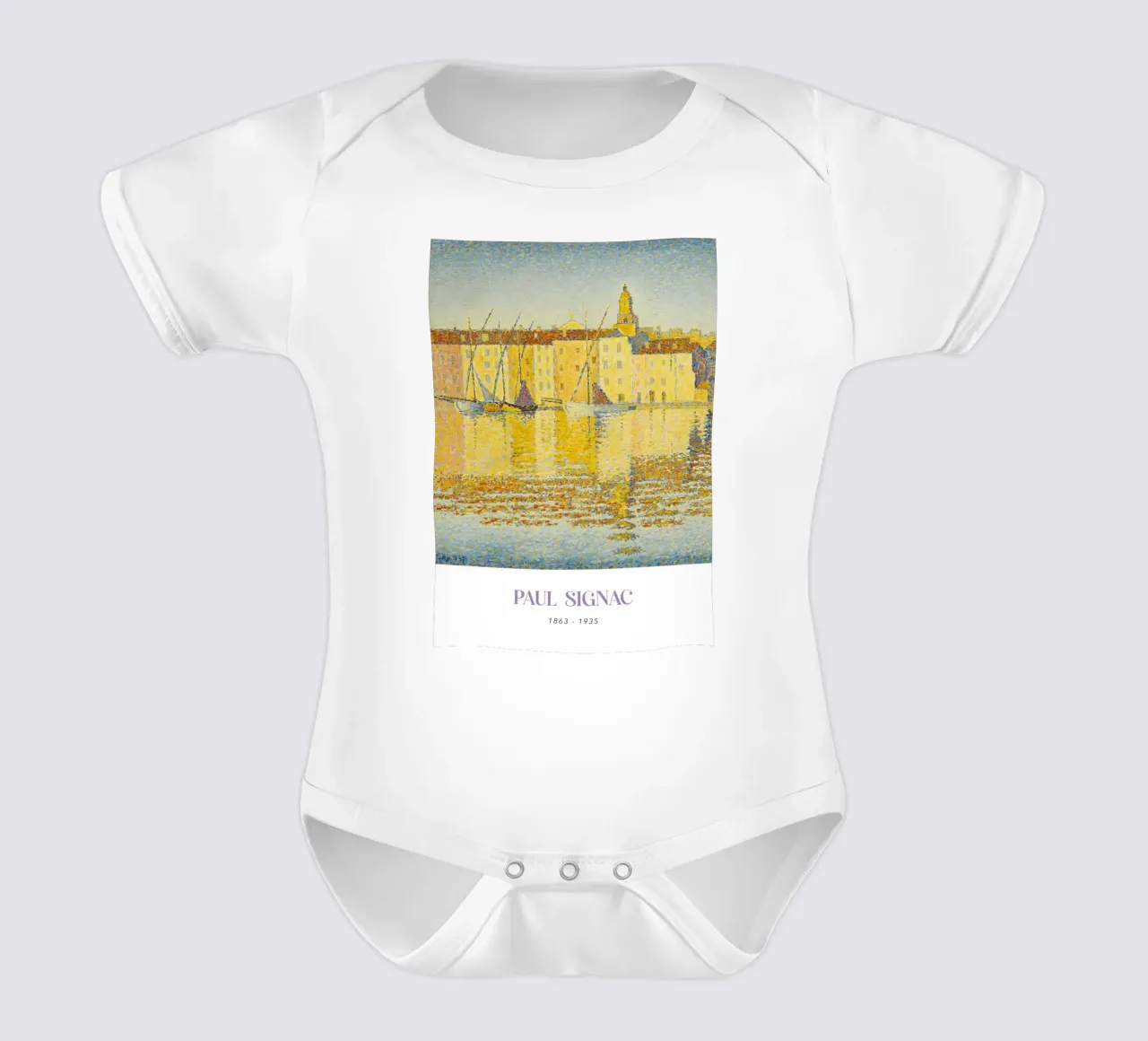 Signac Port St Tropez Pointillist Harbor Art Print babyrompertje korte mouwen van NorwesClub
