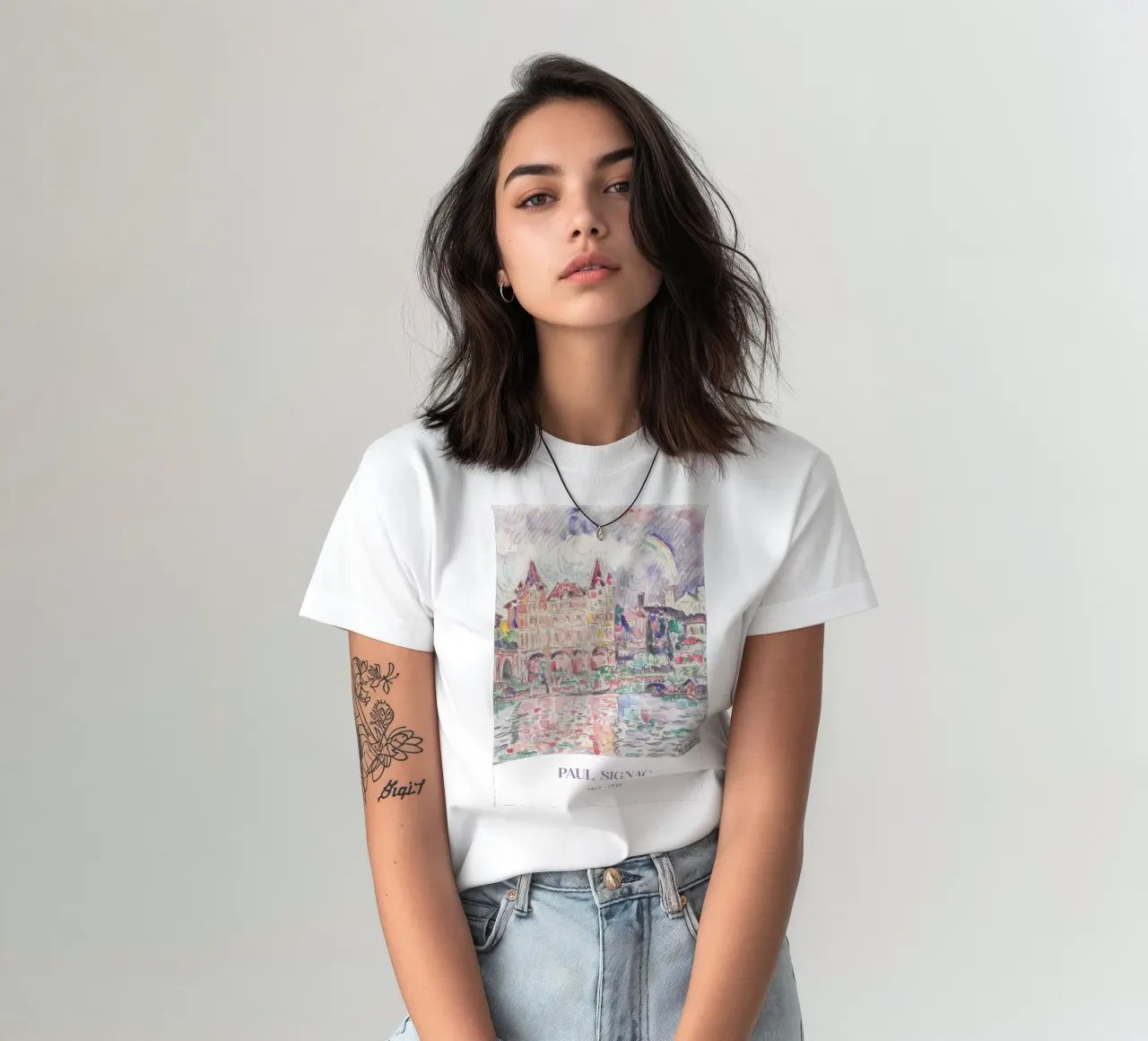 Signac Montauban Pointillist Stadsgezicht Regenboog Print t-shirt van NorwesClub