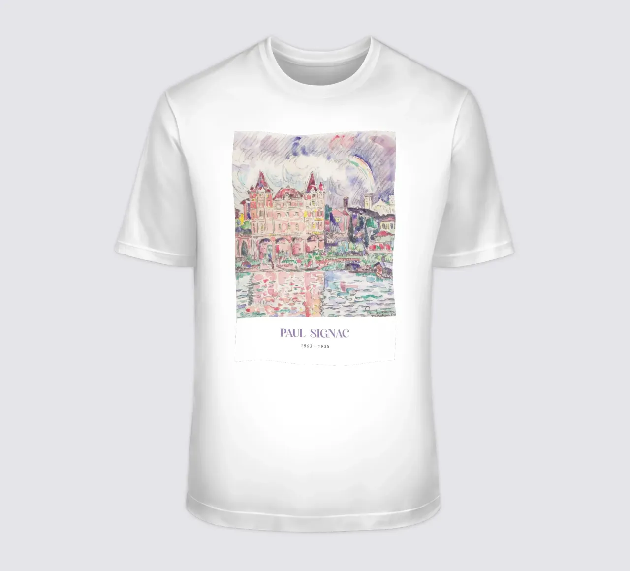 Signac Montauban Pointillist Stadsgezicht Regenboog Print t-shirt van NorwesClub