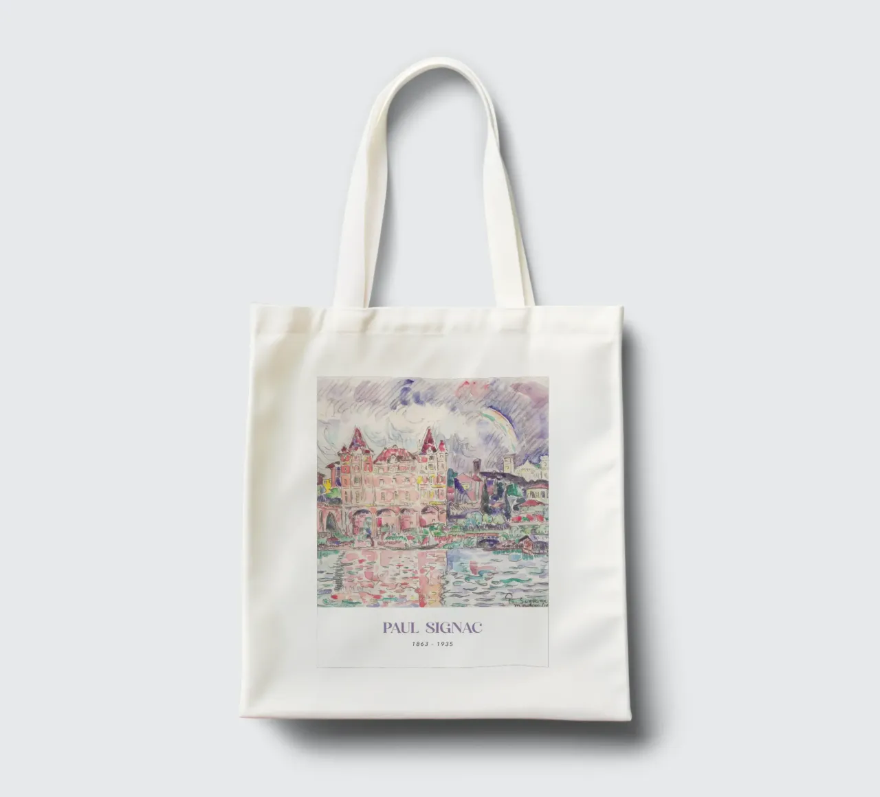 Signac Montauban Pointillist Stadsgezicht Regenboog Print jute draagtas van NorwesClub