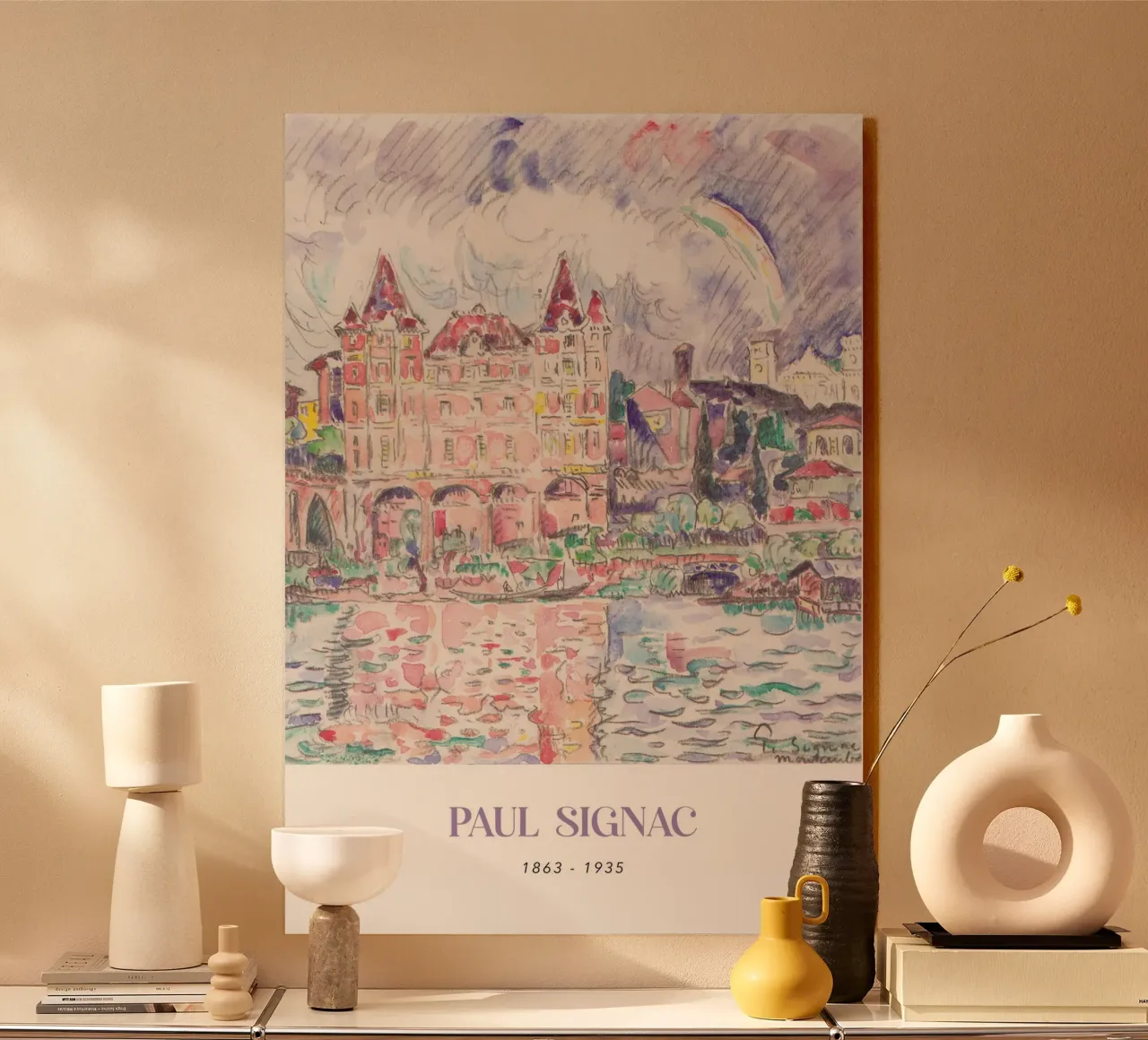 Signac Montauban Pointillist Stadsgezicht Regenboog Print aluminium-dibond van NorwesClub