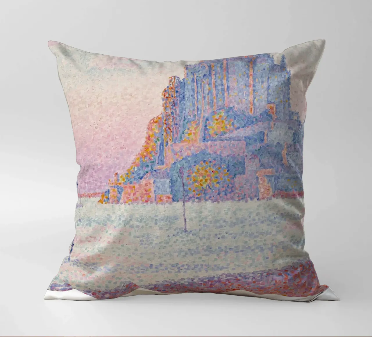 Signac Mont Saint-Michel Pointillist Art Print decorative cushion by NorwesClub