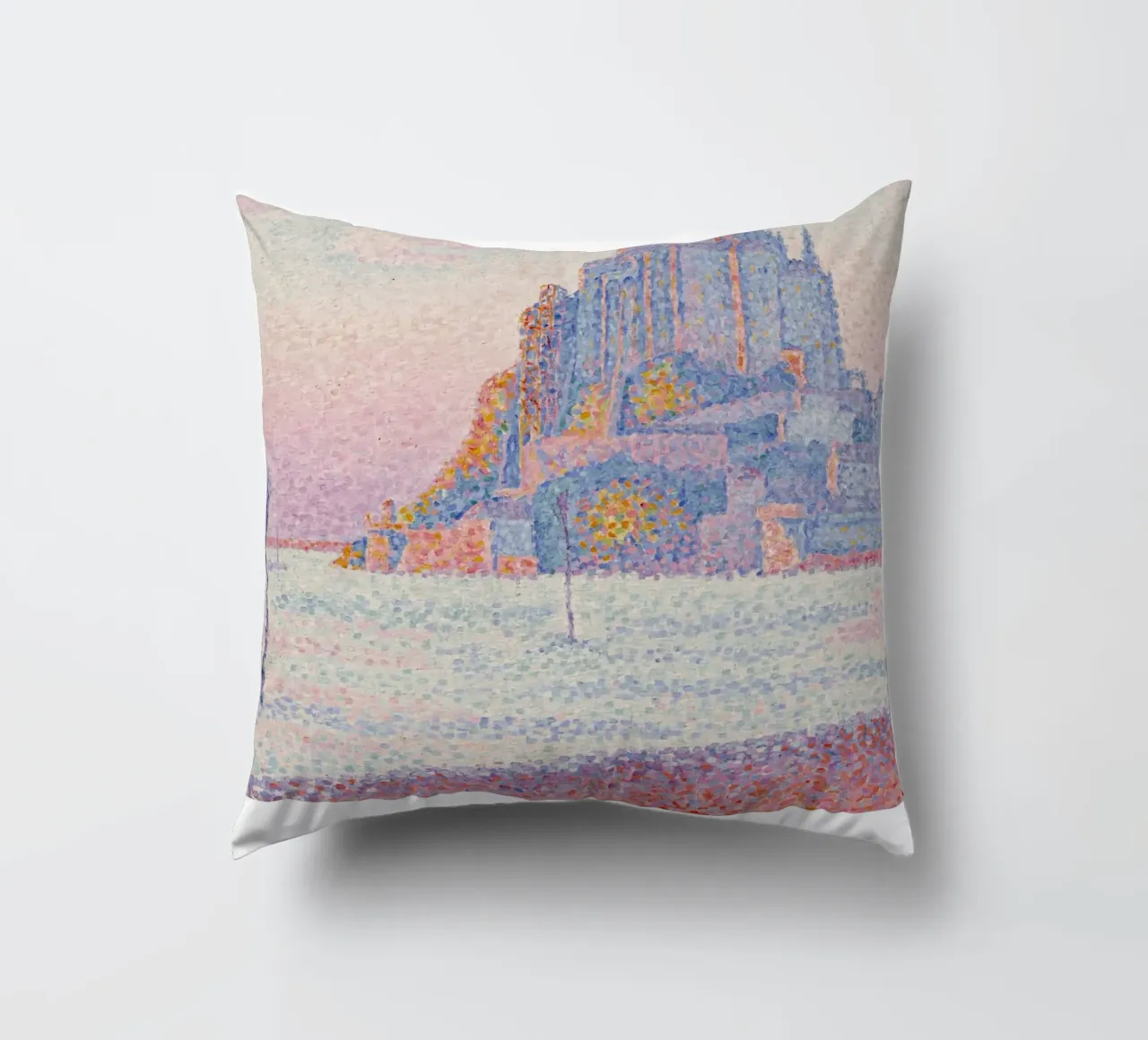Signac Mont Saint-Michel Pointillist Art Print decorative cushion by NorwesClub
