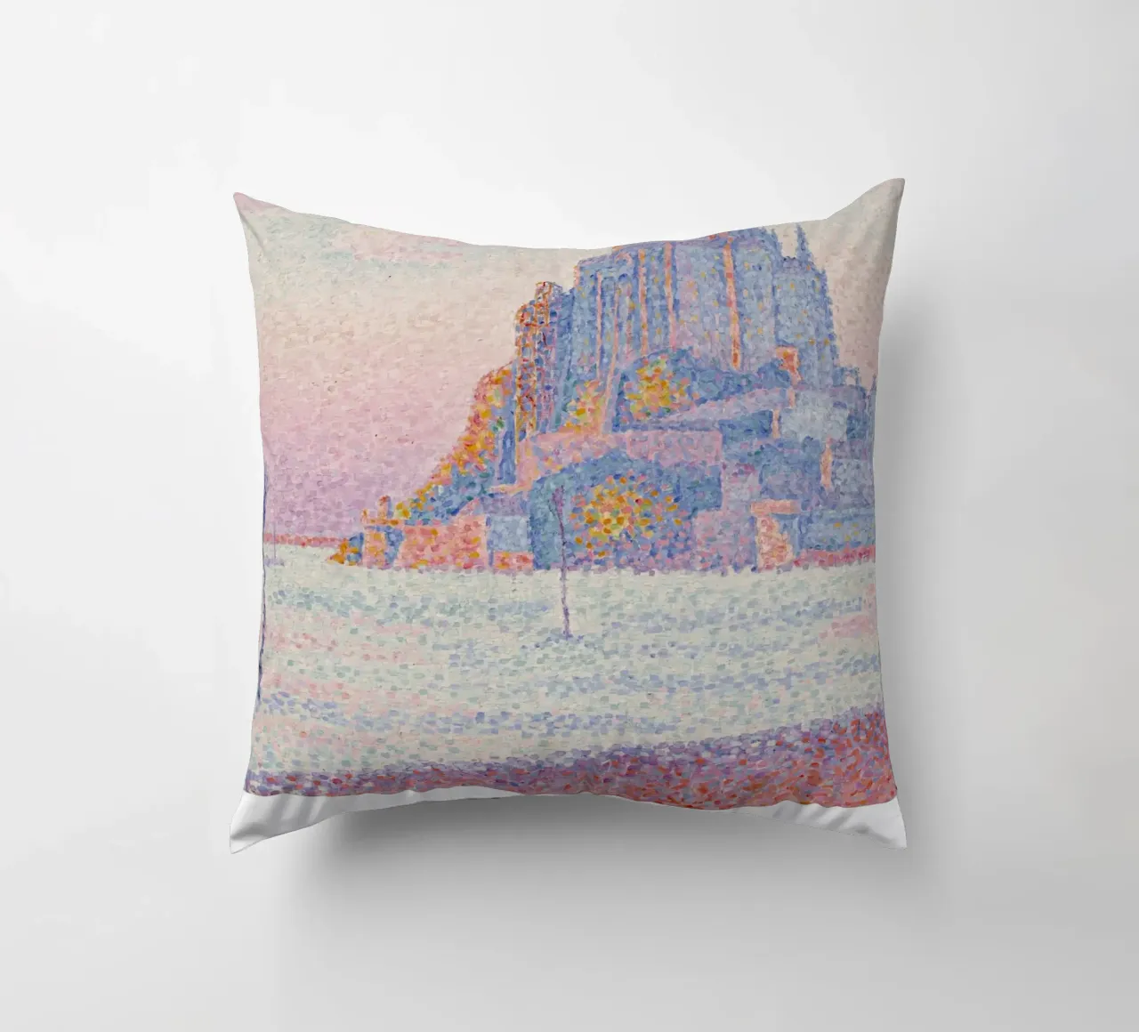 Signac Mont Saint-Michel Pointillist Art Print decorative cushion by NorwesClub