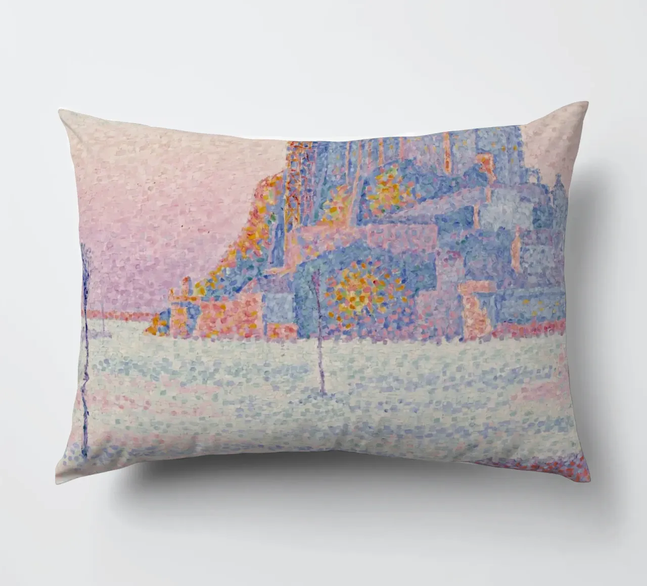 Signac Mont Saint-Michel Pointillist Art Print decorative cushion by NorwesClub