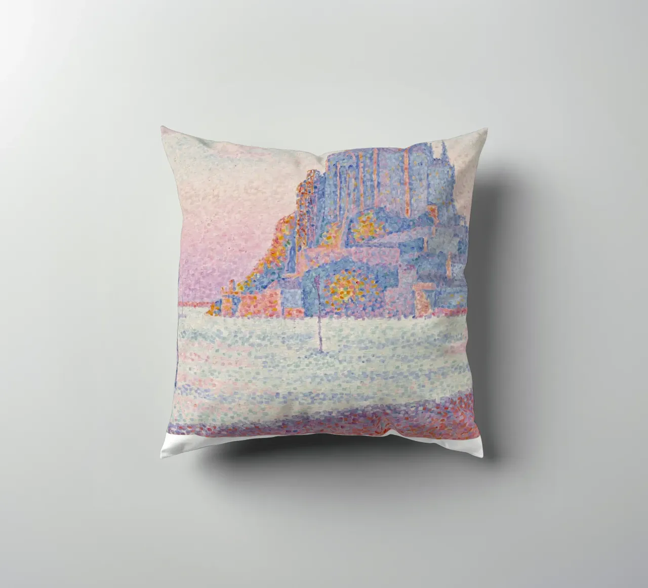 Signac Mont Saint-Michel Pointillist Art Print decorative cushion by NorwesClub
