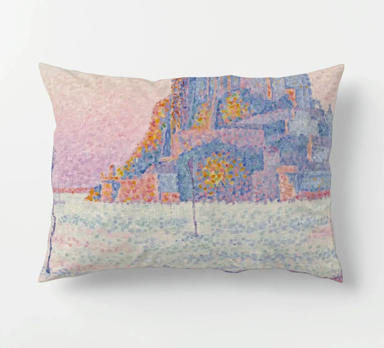 Signac Mont Saint-Michel Pointillist Art Print decorative cushion by NorwesClub