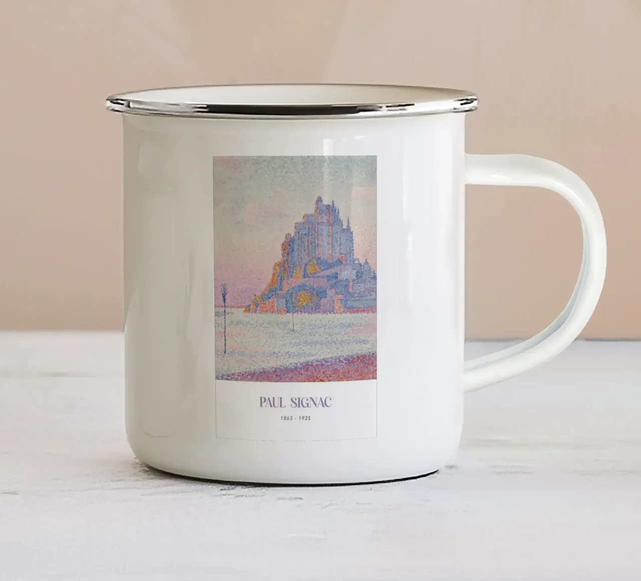 Signac Mont Saint-Michel Pointillistische kunstdruk emaille mok van NorwesClub