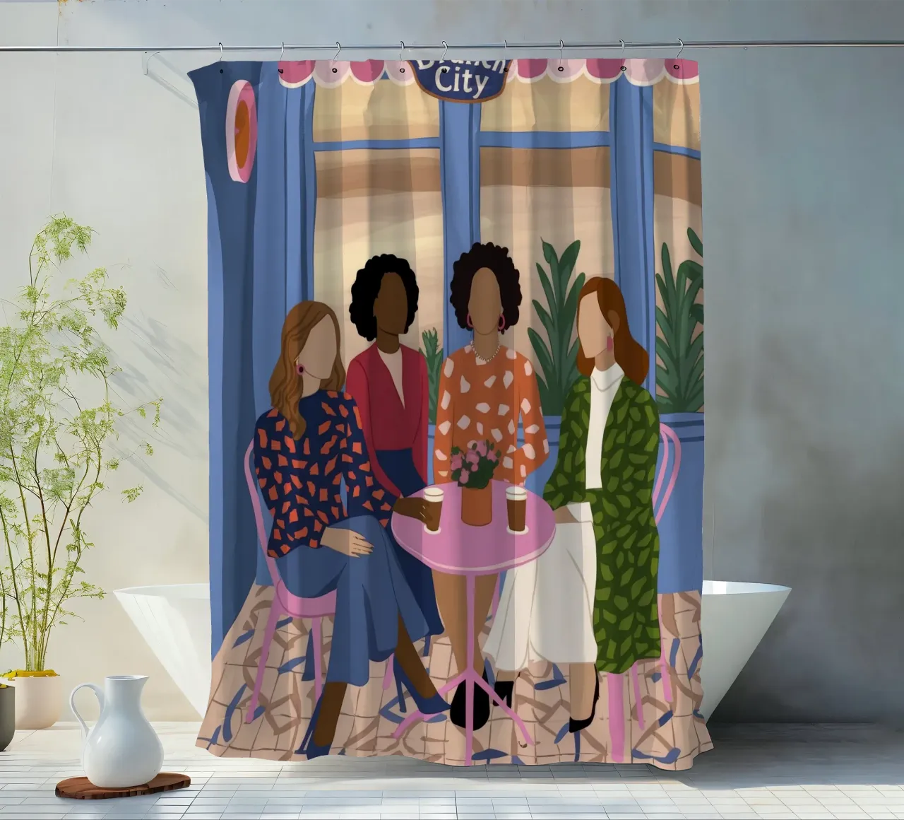 Delightful Brunch Gathering shower curtain by Fine Sanctuary