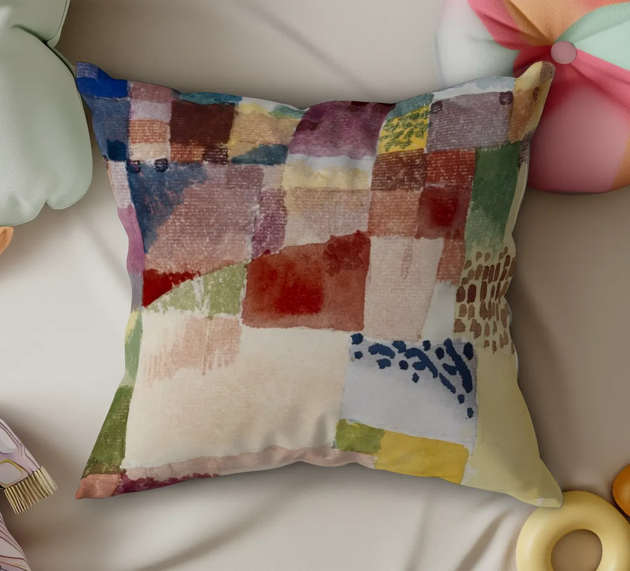 Klee Motif Hammamet Abstract Geometric Art Print decorative cushion by NorwesClub