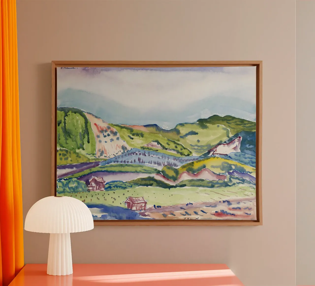 Demuth Mountain Red House American Modernist Print canvas with Floater frame by NorwesClub