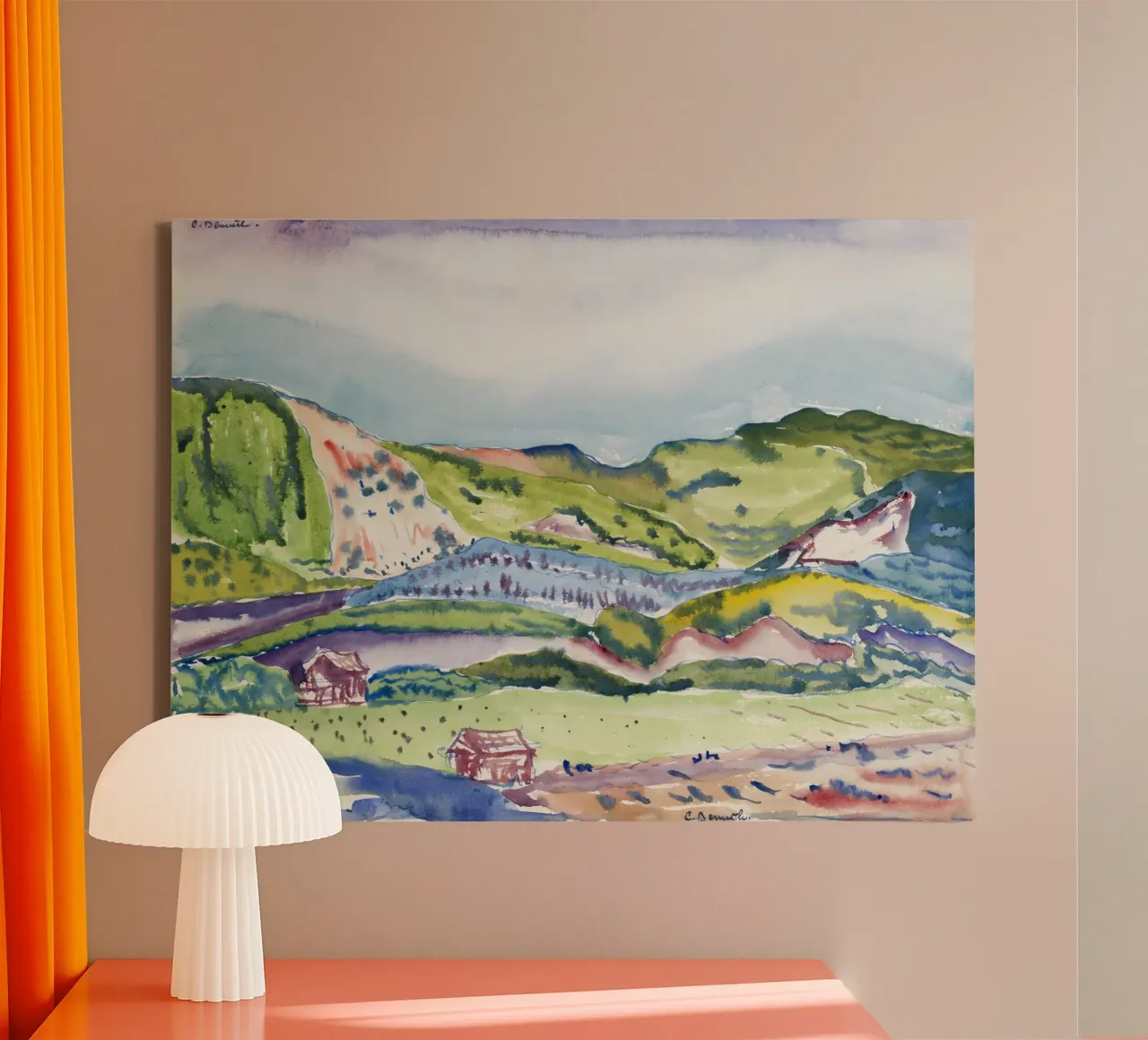 Demuth Mountain Red House American Modernist Print canvas with Floater frame by NorwesClub
