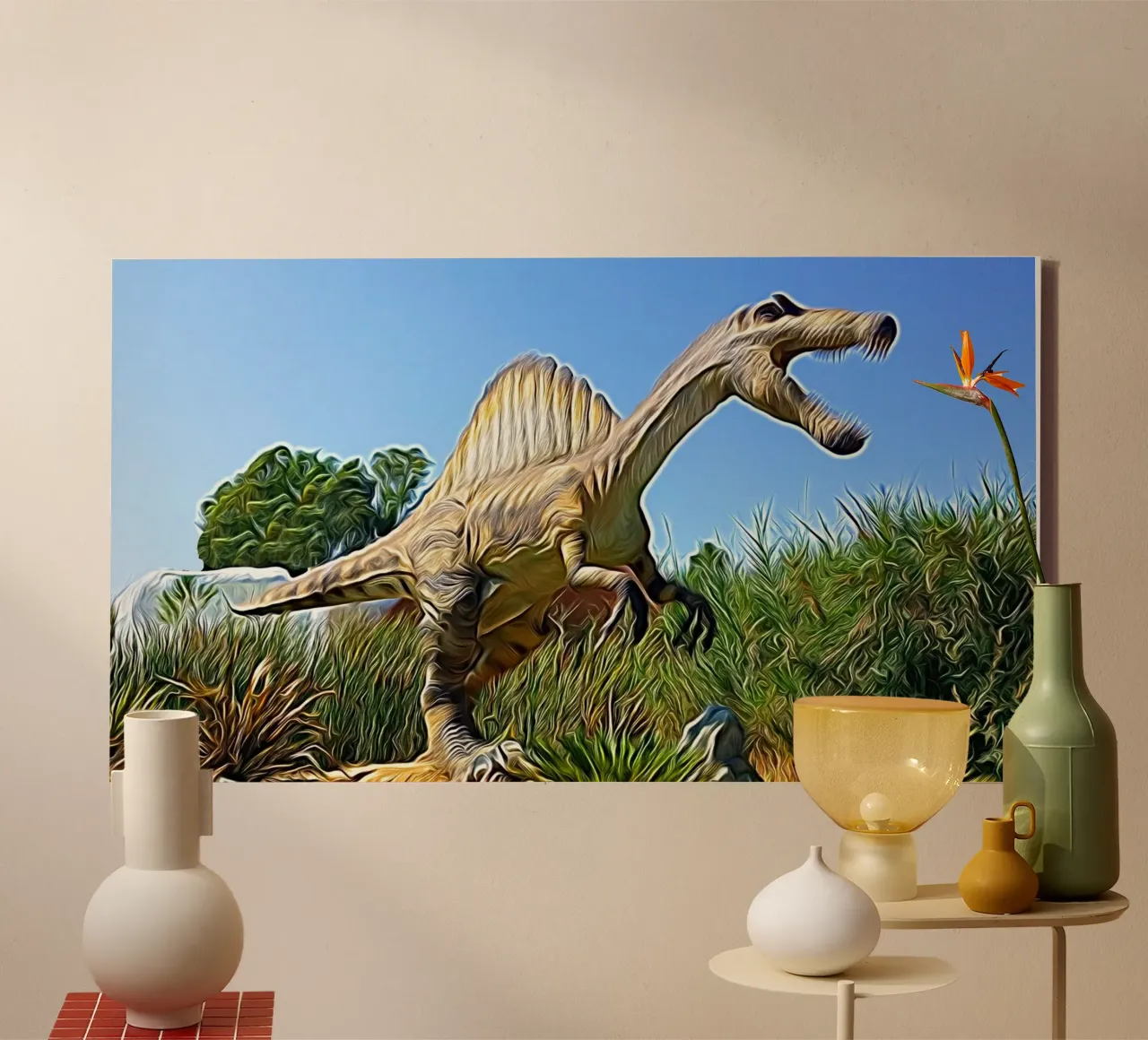 Spinosauro tela con Cornice a cassetta da Massimo Frascogna