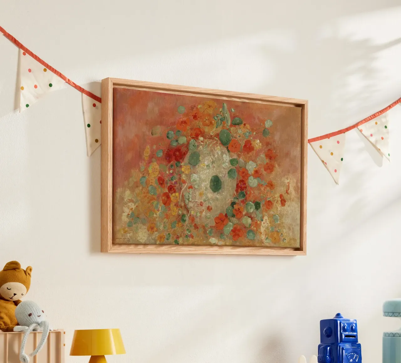 Redon Nasturtiums Symbolist Floral Art Print canvas with Floater frame by NorwesClub