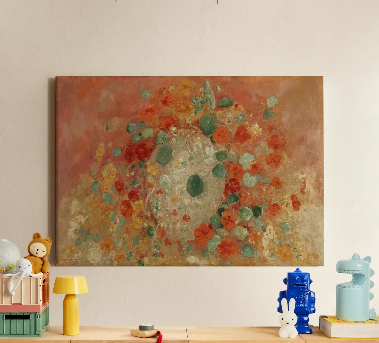 Redon Nasturtiums Symbolist Floral Art Print canvas with Floater frame by NorwesClub
