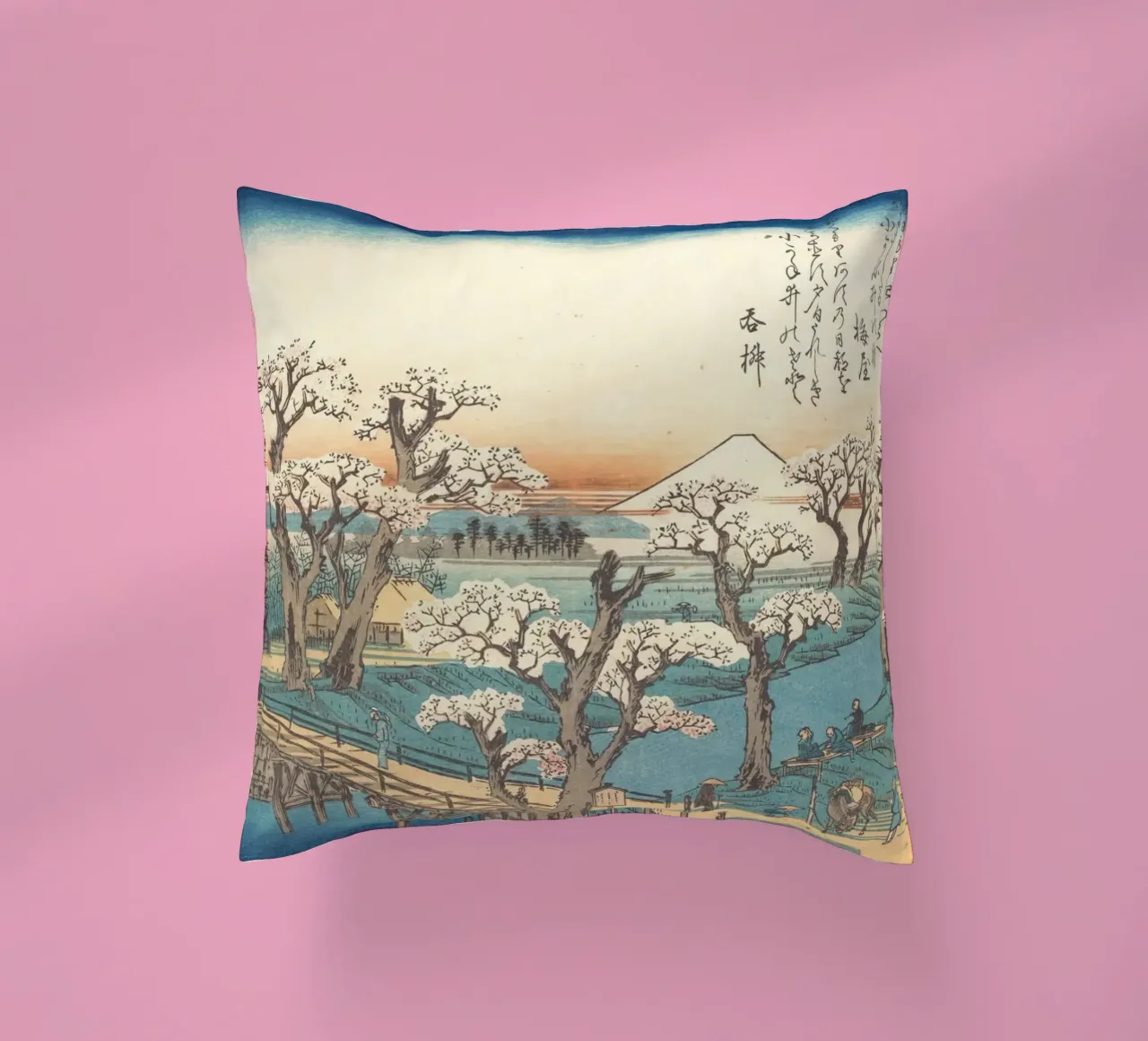 Ando Hiroshige – Evening Glow at Koganei Bridge cuscino da Wirla