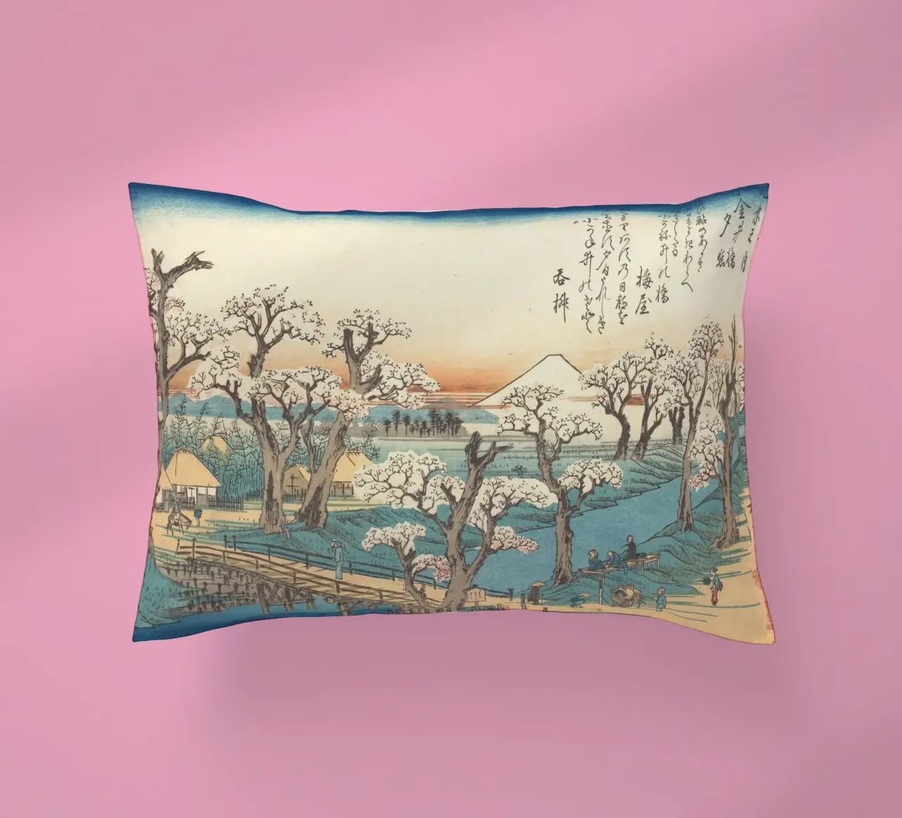 Ando Hiroshige – Evening Glow at Koganei Bridge cuscino da Wirla