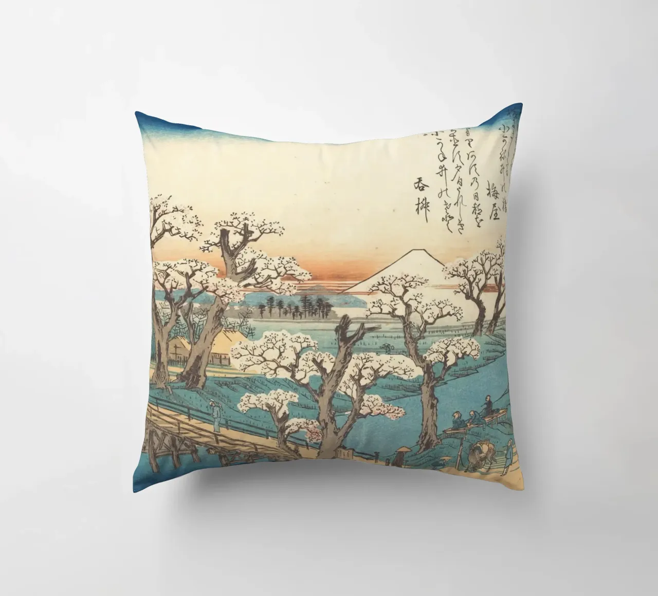Ando Hiroshige – Evening Glow at Koganei Bridge cuscino da Wirla