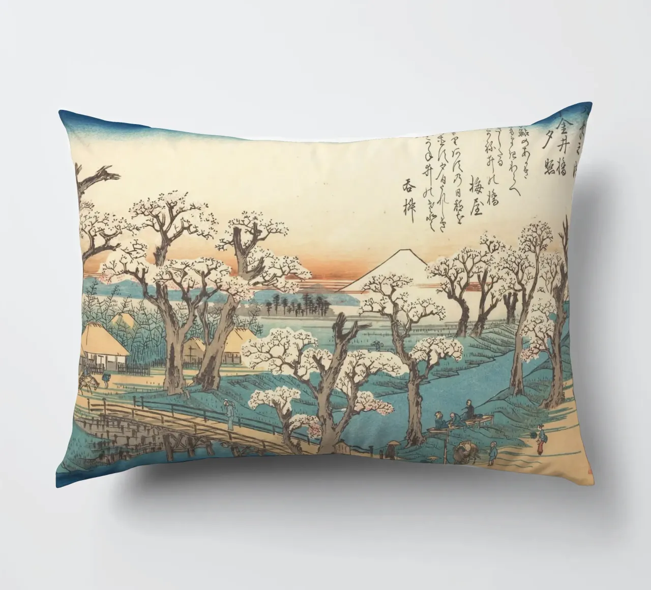 Ando Hiroshige – Evening Glow at Koganei Bridge cuscino da Wirla
