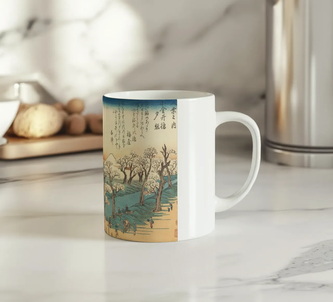 Ando Hiroshige – Evening Glow at Koganei Bridge tazza in ceramica da Wirla