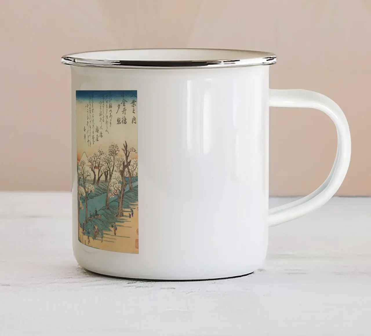 Ando Hiroshige – Evening Glow at Koganei Bridge tazza in smalto da Wirla