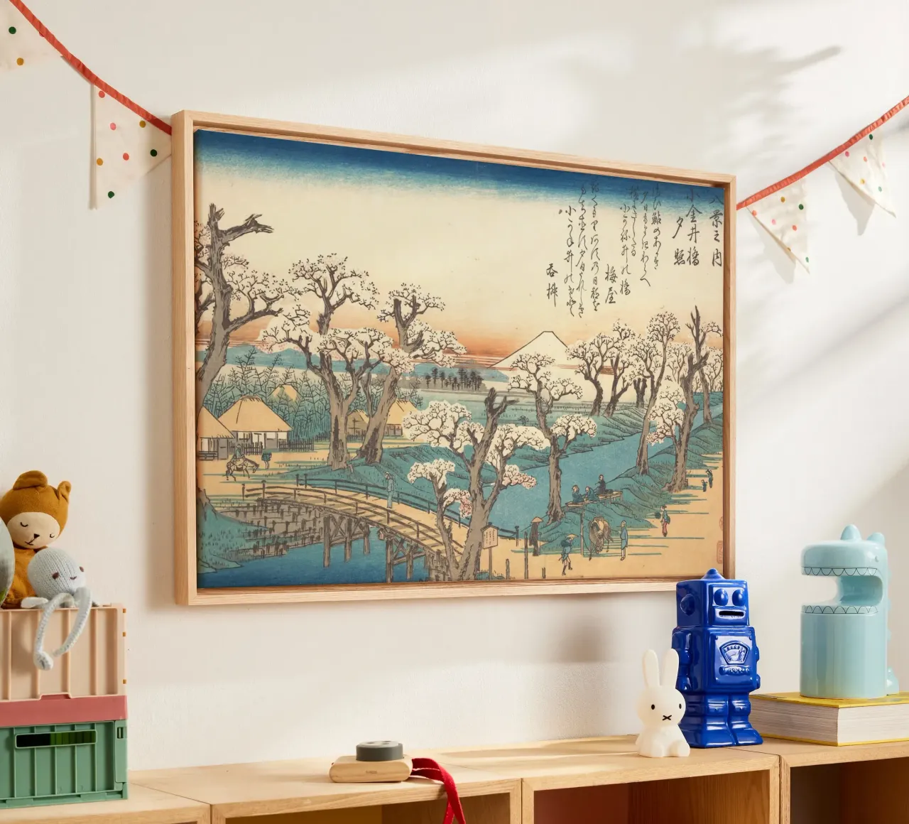 Ando Hiroshige – Evening Glow at Koganei Bridge tela con Cornice a cassetta da Wirla