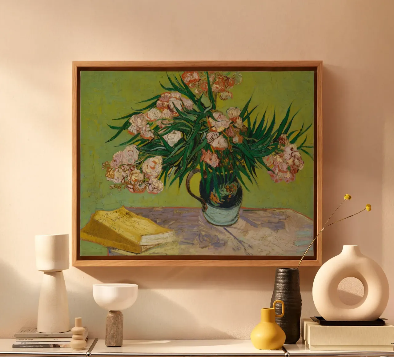 Van Gogh Oleanders Post-Impressionist Floral Print canvas with Floater frame by NorwesClub