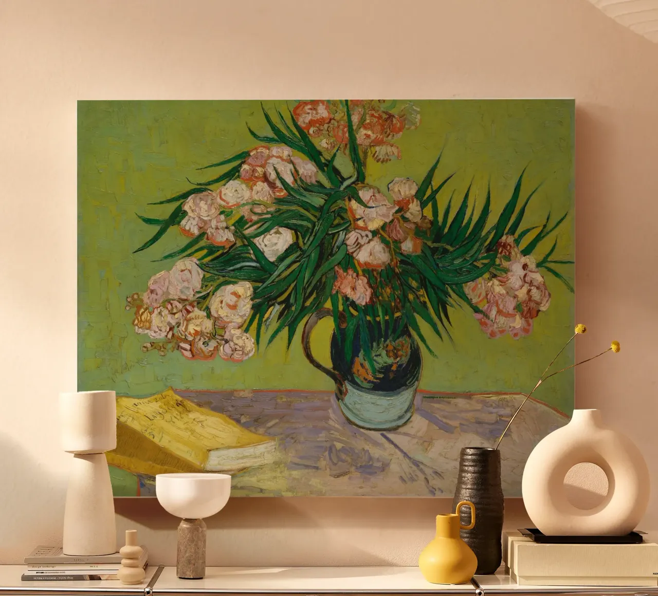 Van Gogh Oleanders Post-Impressionist Floral Print canvas with Floater frame by NorwesClub