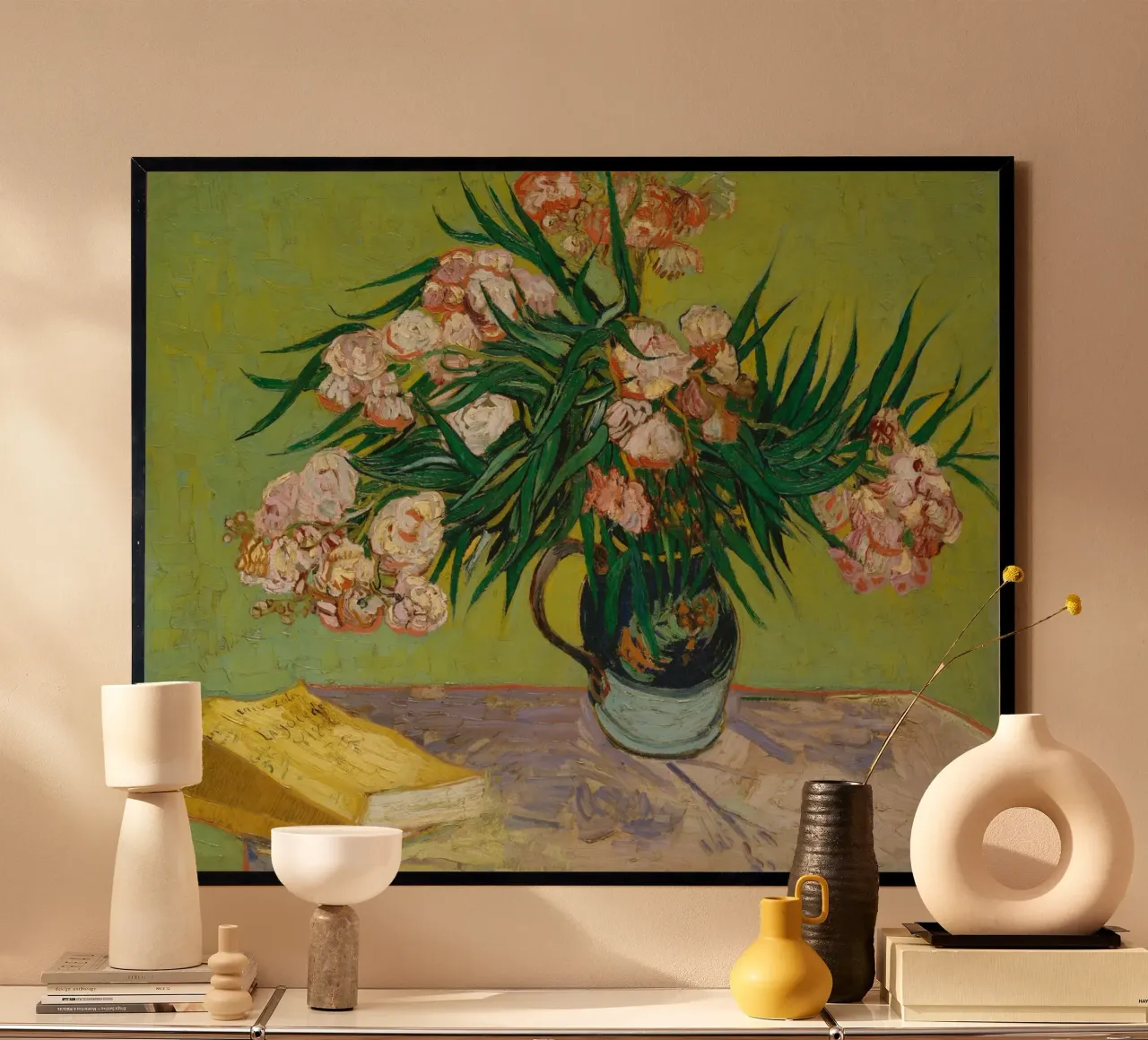 Van Gogh Oleander Postimpressionistischer Blumendruck Poster mit Aluminium Rahmen von NorwesClub