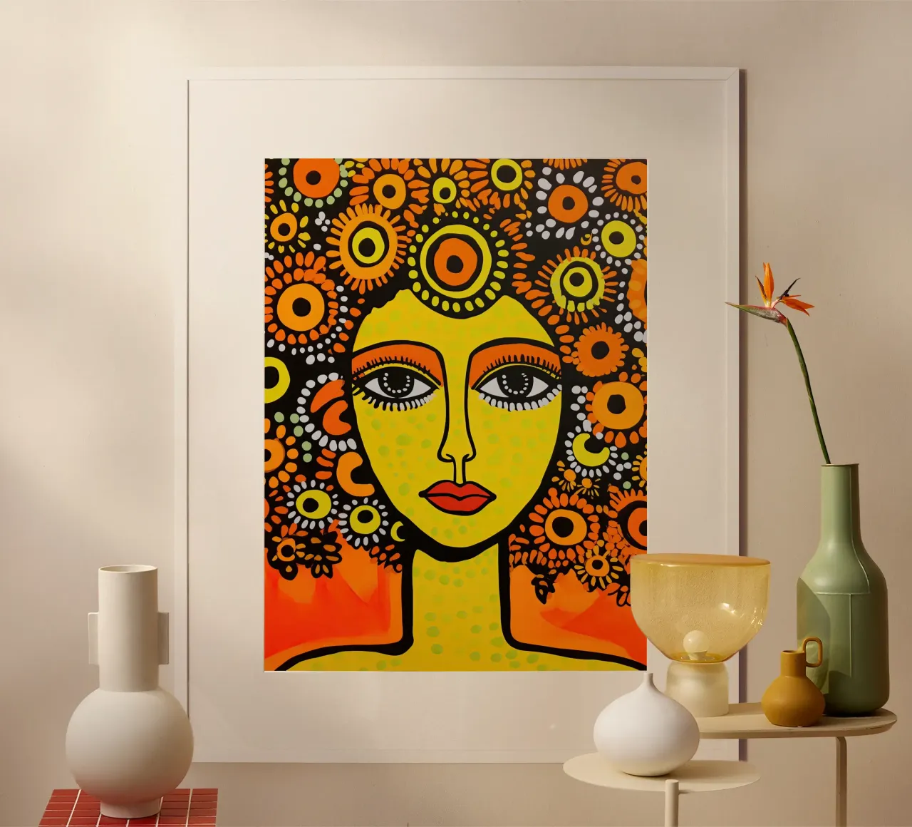 Rituali di primavera | Ritratto ingenuo di donna poster con telaio in legno da Autofocus