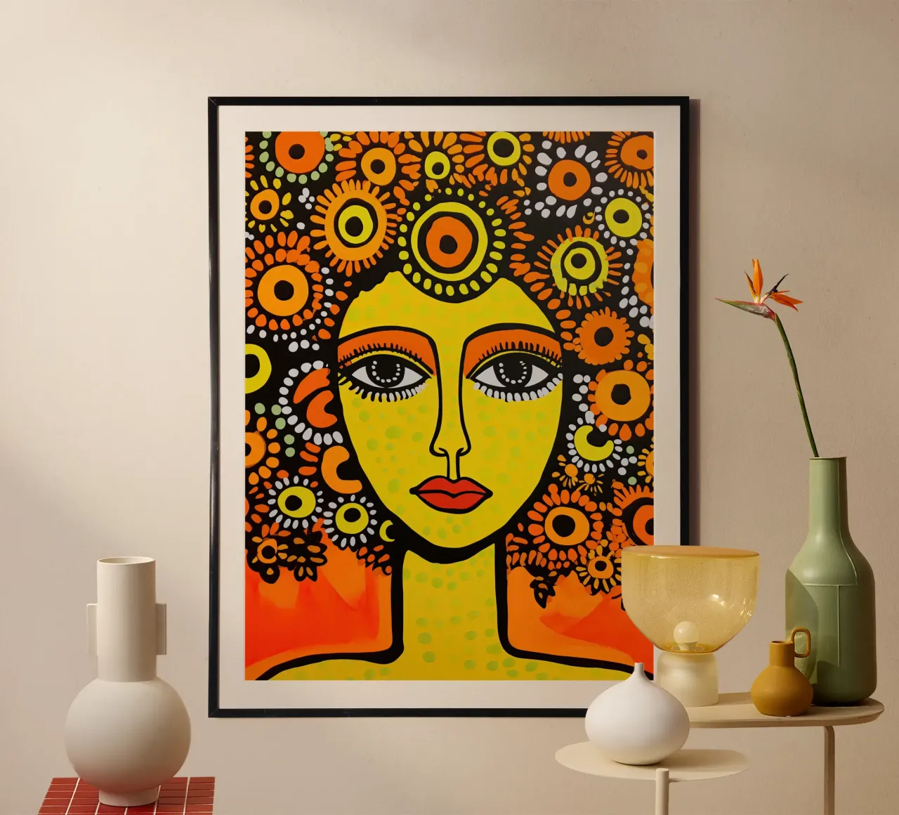 Rituali di primavera | Ritratto ingenuo di donna poster con telaio in legno da Autofocus