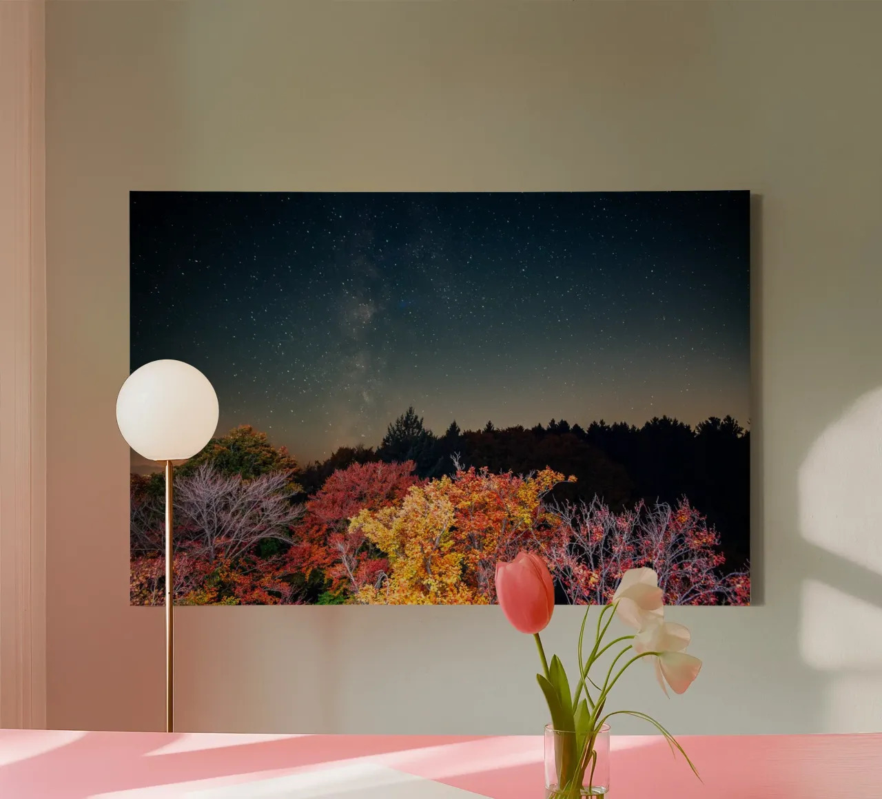 Starry sky and autumn forest canvas with Floater frame by 5ecken