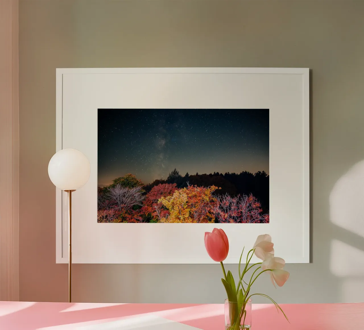 Cielo stellato e foresta autunnale poster con telaio in alluminio da 5ecken