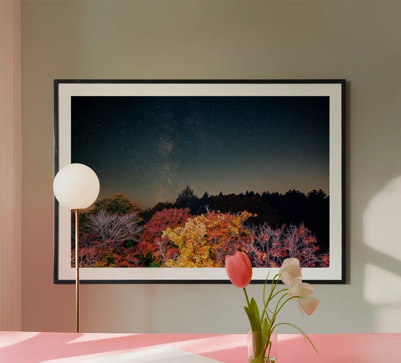 Cielo stellato e foresta autunnale poster con telaio in alluminio da 5ecken
