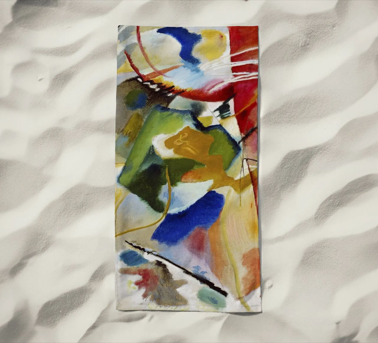 Kandinsky Schilderij Groen Centrum Abstracte Kunstdruk strandhanddoek van NorwesClub
