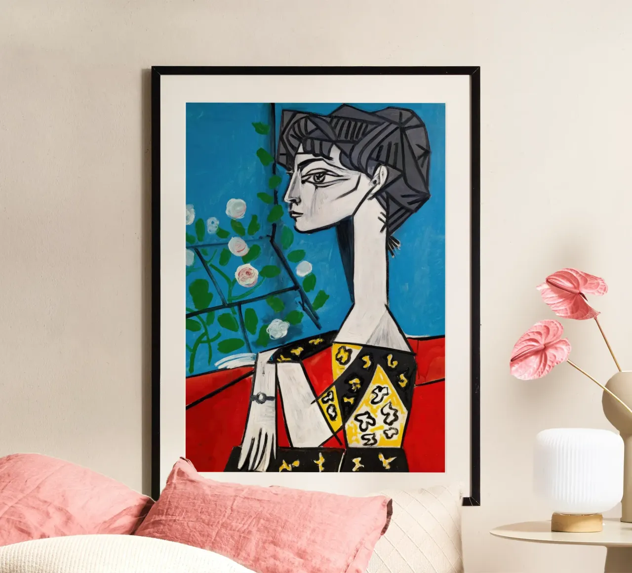Picasso Jacqueline Cubist Modern Portrait Print poster with wooden frame by NorwesClub