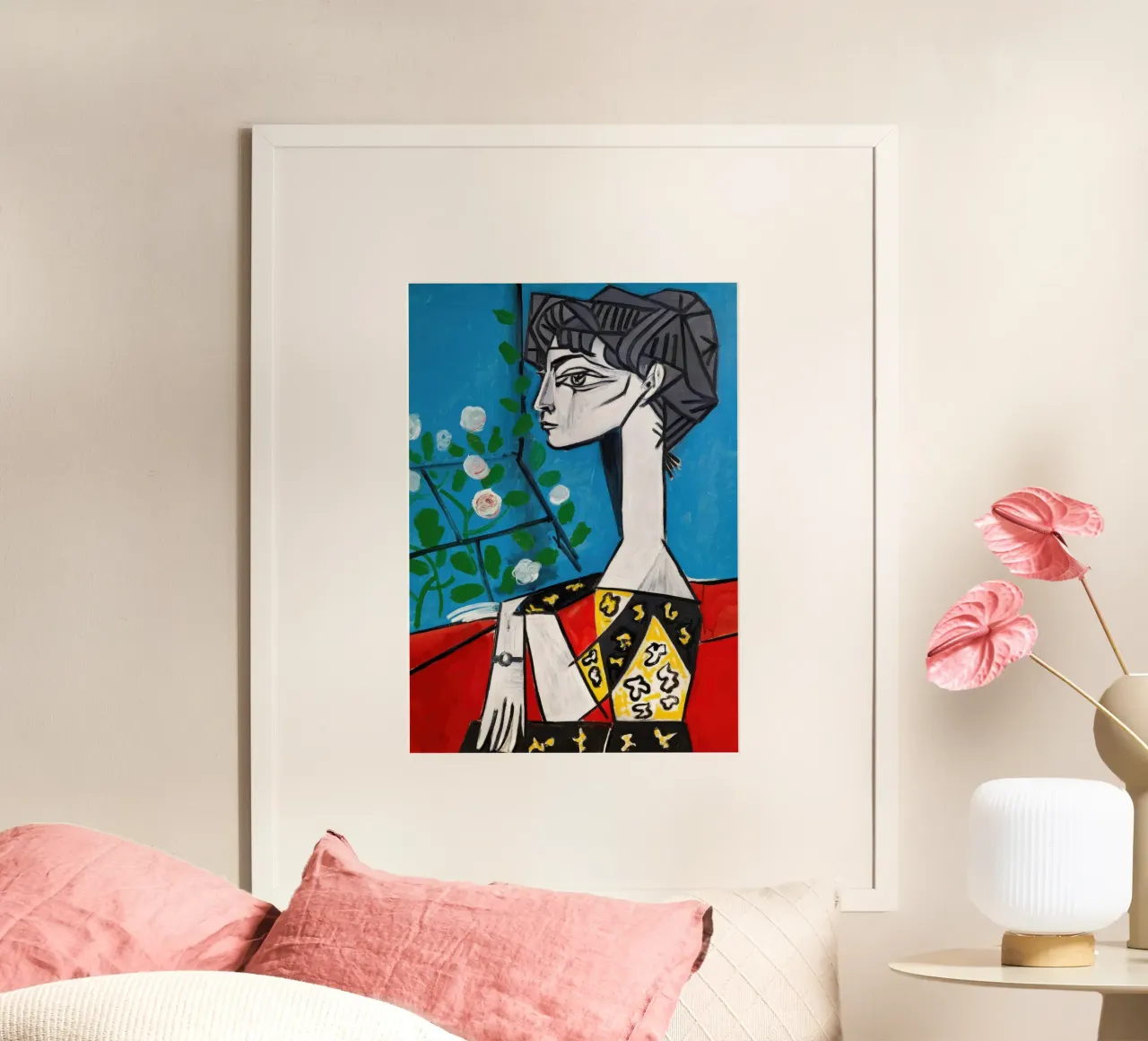 Picasso Jacqueline Cubist Modern Portrait Print poster with wooden frame by NorwesClub