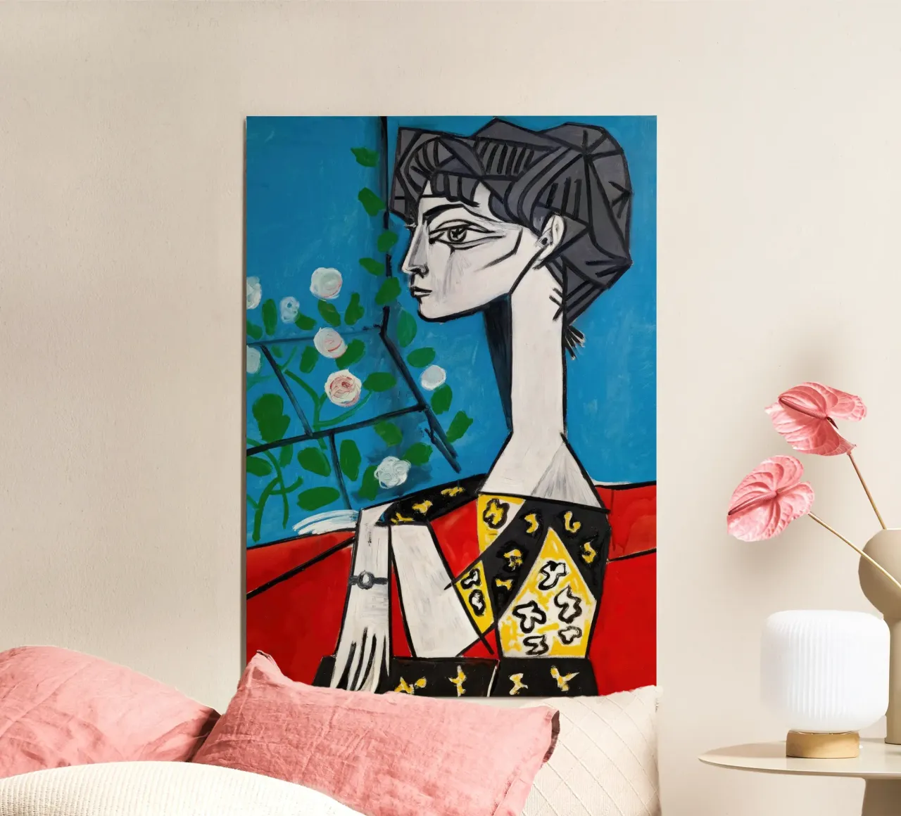 Picasso Jacqueline Cubist Modern Portrait Print poster with wooden frame by NorwesClub