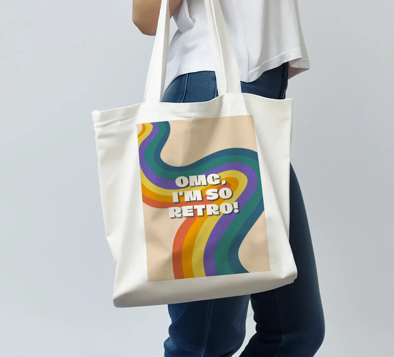 OMG Ich bin so retro! Wellenförmiger bunter Grafik-Kunstdruck Jutebeutel von NorwesClub