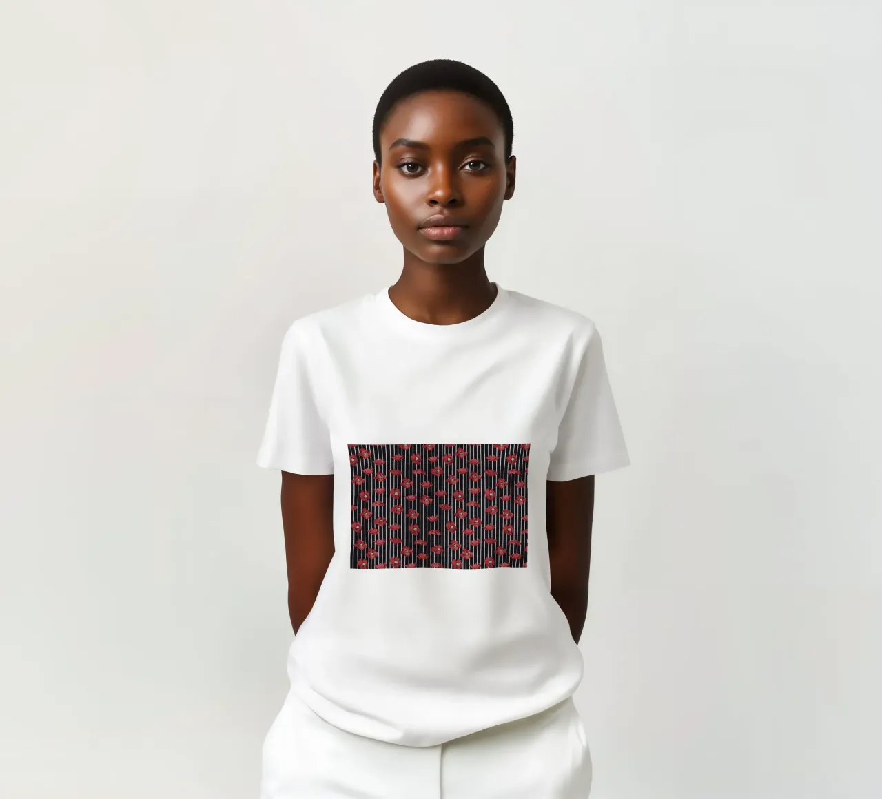 Red Floral Stripe Repeating Pattern Art Print t-shirt by NorwesClub