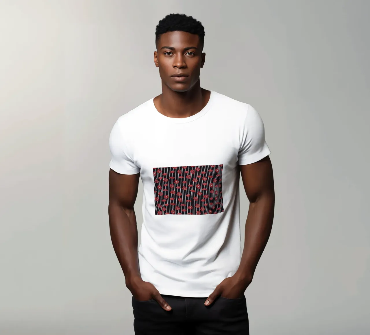 Red Floral Stripe Repeating Pattern Art Print t-shirt by NorwesClub